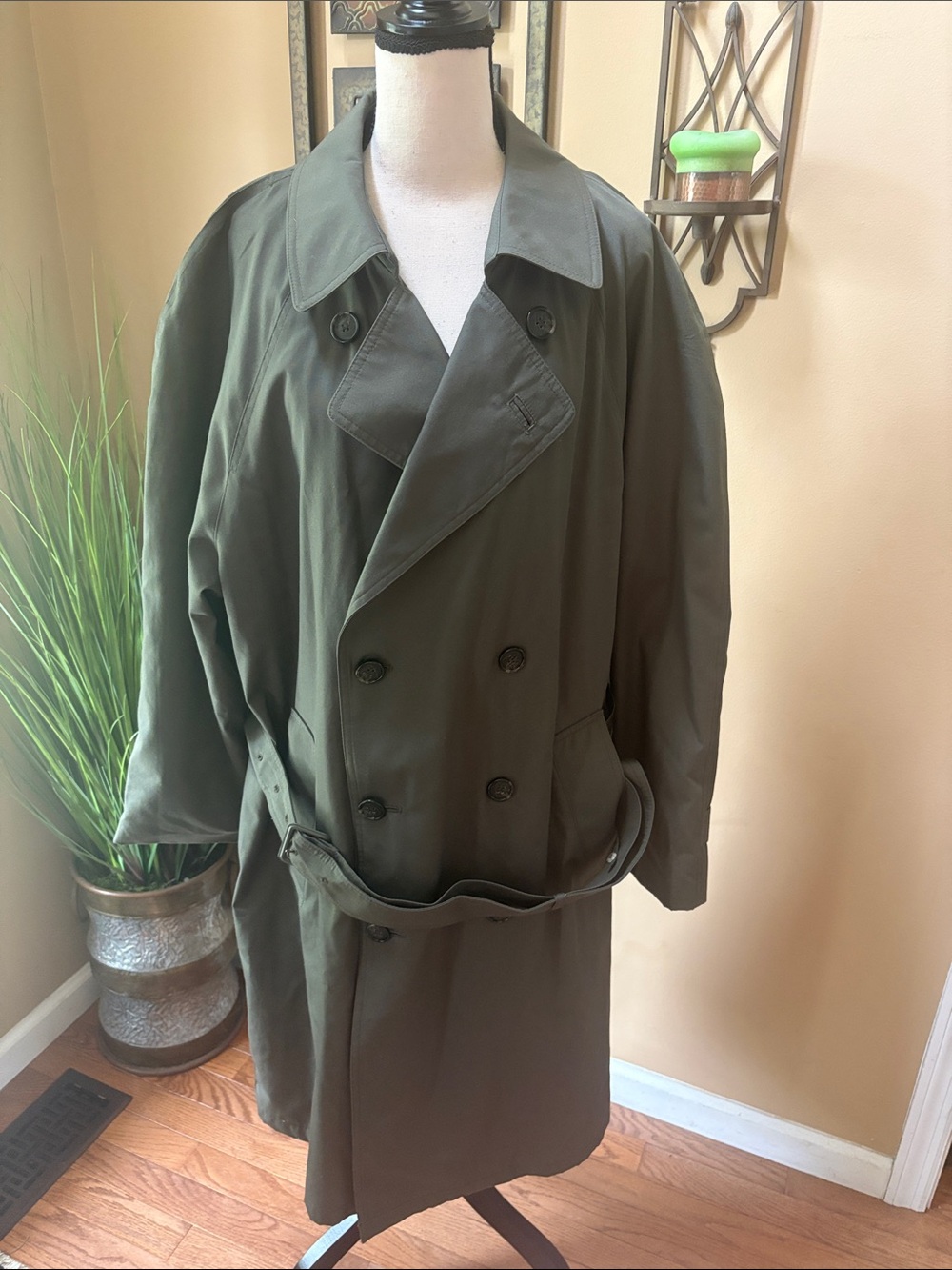 London Fog Men's Olive Green Double-Breasted Trench Coat